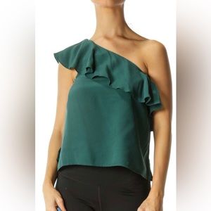 Anthropologie Top Maeve
Green Silk Ruffle One-Shoulder Top 100% silk